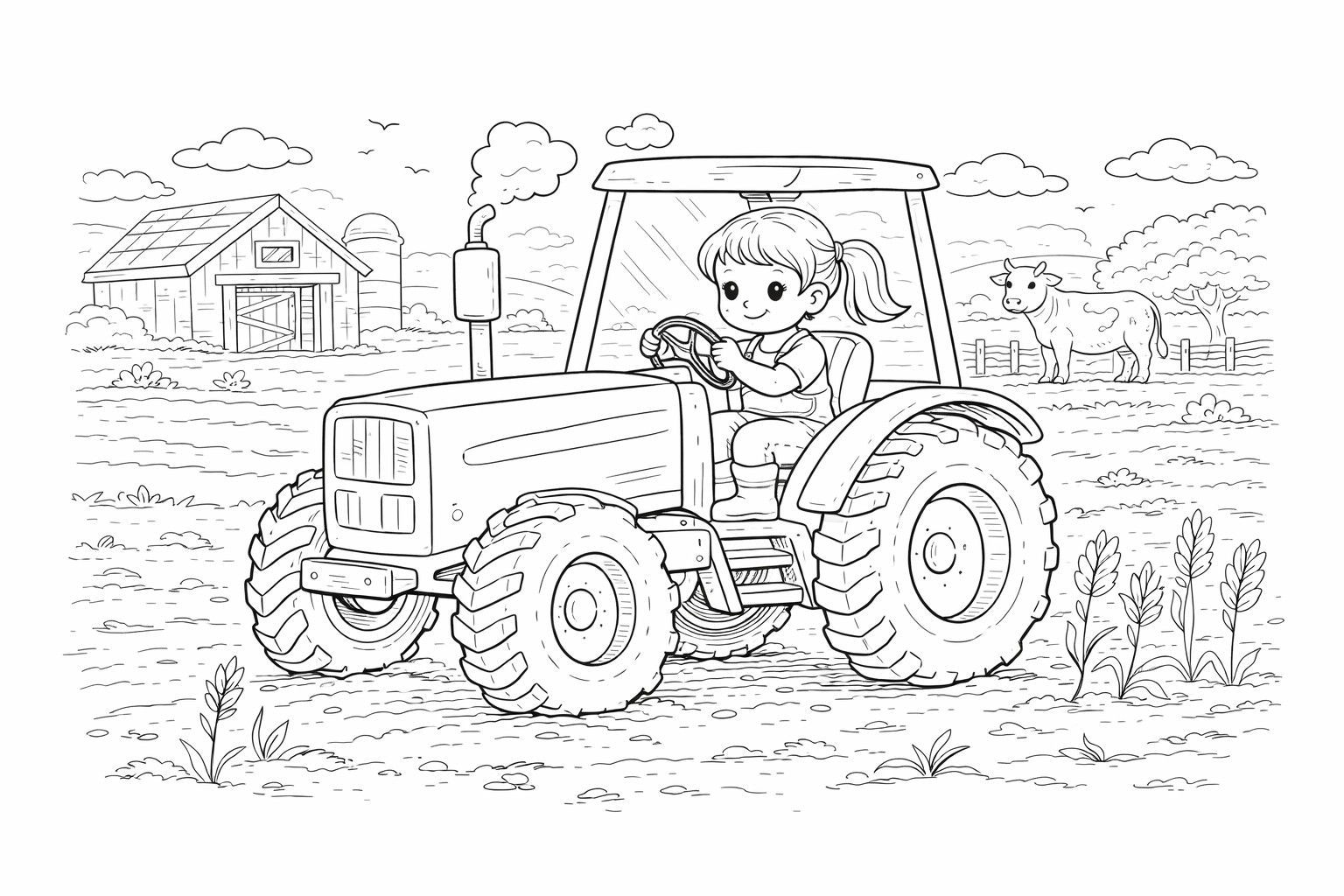 Holčička řídí traktor