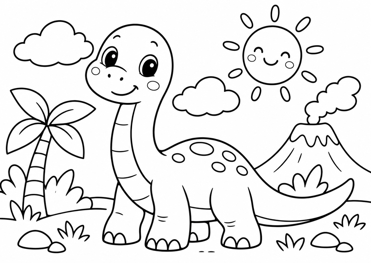 Dlouhokrký dinosaurus u sopky