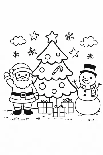 Santa, stromeček a sněhulák